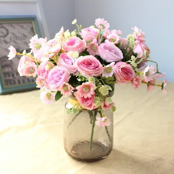 1 filialas Netikrą Šilko Rožės, Dirbtinės Gėlės, Puokštės, Vestuvių Namų Gimtadienį PASIDARYK pats Apdailos Baltos Dirbtinės Daisy Gėlės