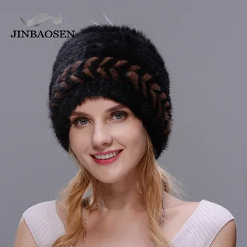 JINBAOSEN nekilnojamojo audinės kailių mados skrybėlę nauja storio kepurę ponios žiemos trikotažo kepurė su lapės kailio atidarymo karšto