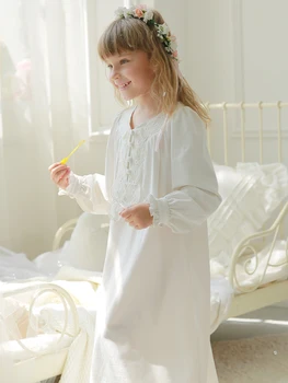 Nauja pavasario vasaros rūmai stiliaus medvilnės sleepdress baby girl nėrinių kratinys princesė nightgowns vaikai laisvi homeclothes ws163