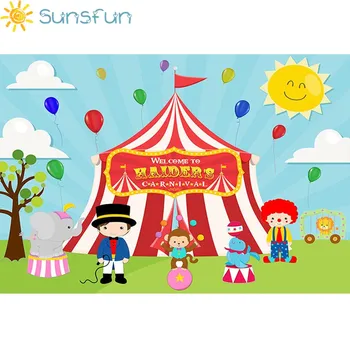Sunsfun 7x5ft Animacinių filmų Cirko Karnavalas žaidimų Aikštelė Vėliavos Balionas Medžių Beždžionė Reklama fotostudijos Fono 220x150cm