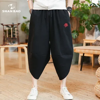 BAO SHAN prekės ženklo drabužių Kinų stiliaus vyriški laisvalaikio laisvas kelnes 2020 metų vasaros naują Kinų simbolių siuvinėtos kelnės didelio dydžio