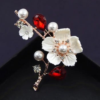 Slyvų Žiedai Sagės Madinga Gėlių Crystal Pearl Sages Moterims Smeigtukai Papuošalai Shell Deimantų, Perlų Gėlių Sages Elegantiškas Smeigtukai
