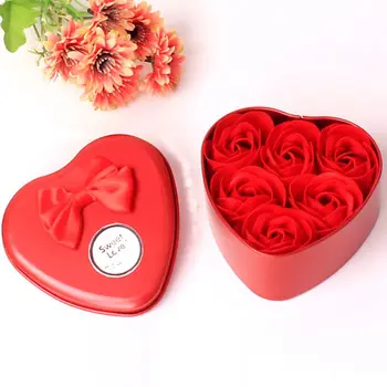 6Pcs Kvapus Rose Žiedlapis Dovana Vonia, Kūno Muilas Gėlių Dovanų Vestuves Naudai su Širdies Formos Dėžutė